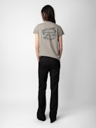 Insignia Henley T-shirt - Brown cotton short-sleeved Henley T-shirt with insignia and customized details by Humberto Cruz.