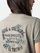Insignia Henley T-shirt - Brown cotton short-sleeved Henley T-shirt with insignia and customized details by Humberto Cruz.