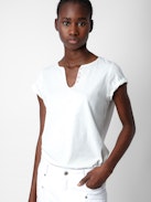 Camiseta Tunecina Palmier - Camiseta tunecina de algodón en color blanco con mangas cortas y estampado Palmier en la espalda.