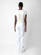 Camiseta Tunecina Palmier - Camiseta tunecina de algodón en color blanco con mangas cortas y estampado Palmier en la espalda.