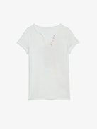 Camiseta Tunecina Palmier - Camiseta tunecina de algodón en color blanco con mangas cortas y estampado Palmier en la espalda.