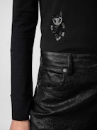 Diamanté Henley Top - Black cotton Henley T-shirt with diamanté-embellished long sleeves and customised details designed by Humberto Cruz.
