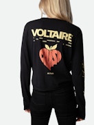 Crop Concert Crush Henley Top - Black cotton cropped Henley top with long sleeves and Concert and Crush prints.