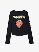 Crop Concert Crush Henley Top - Black cotton cropped Henley top with long sleeves and Concert and Crush prints.
