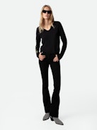 Crop Concert Crush Henley Top - Black cotton cropped Henley top with long sleeves and Concert and Crush prints.