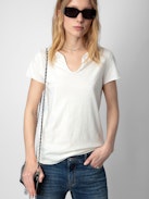 Skull Fishnet Tunisien - Women's white cotton t-shirt with fishnet skull design on back.