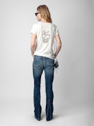 Skull Fishnet Tunisien - Women's white cotton t-shirt with fishnet skull design on back.