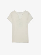 Skull Fishnet Tunisien - Women's white cotton t-shirt with fishnet skull design on back.