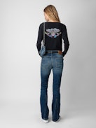 Tunisien Concert - Dark grey organic cotton Henley T-shirt with long sleeves, Concert motif, and skull and wings on the back.