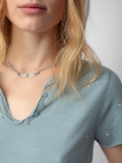 Diamanté Henley T-shirt - Light blue cotton short-sleeved Henley T-shirt with diamanté.