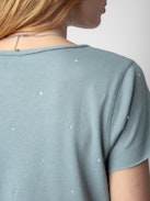 Diamanté Henley T-shirt - Light blue cotton short-sleeved Henley T-shirt with diamanté.