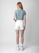 Diamanté Henley T-shirt - Light blue cotton short-sleeved Henley T-shirt with diamanté.