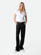 Diamanté Henley Top - White cotton Henley T-shirt with short sleeves and diamanté-embellished motifs.
