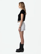 Amour Henley T-shirt - Short-sleeved black organic cotton Henley T-shirt with ‘Mon Amour’ print on the back.
