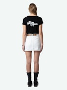 Amour Henley T-shirt - Short-sleeved black organic cotton Henley T-shirt with ‘Mon Amour’ print on the back.
