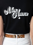 Amour Henley T-shirt - Short-sleeved black organic cotton Henley T-shirt with ‘Mon Amour’ print on the back.