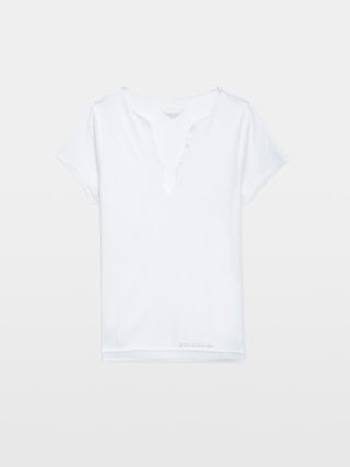 Henley T-shirt Tuni - Organic cotton Tunisian with short sleeves, "Be Kind To Your Mind" message inside and rhinestone ZV wings on the back.