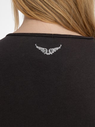 Tuni Henley T-shirt - Short-sleeved henley t-shirt with rhinestone wings on the back.