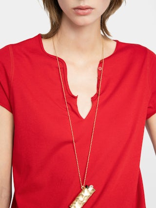 Tuni Henley T-shirt - Short-sleeved Henley T-shirt with rhinestone wings on back.