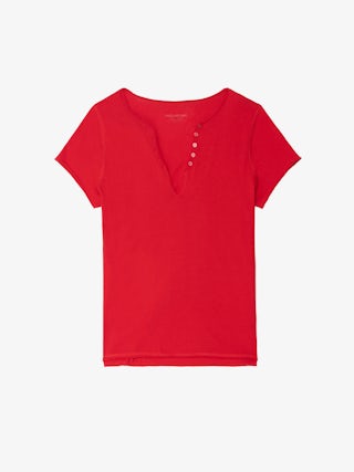 Tuni Henley T-shirt - Short-sleeved Henley T-shirt with rhinestone wings on back.