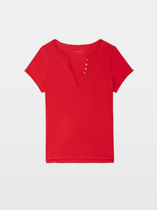 Tuni Henley T-shirt - Short-sleeved Henley T-shirt with rhinestone wings on back.