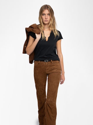 Henley T-shirt Tuni - Organic cotton Tunisian with short sleeves, "Be Kind To Your Mind" message inside and rhinestone ZV wings on the back.