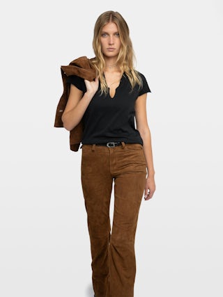 Henley T-shirt Tuni - Organic cotton Tunisian with short sleeves, "Be Kind To Your Mind" message inside and rhinestone ZV wings on the back.