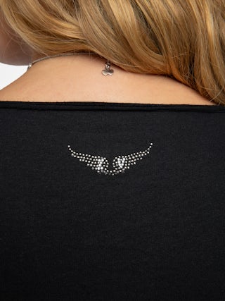 Henley T-shirt Tuni - Organic cotton Tunisian with short sleeves, "Be Kind To Your Mind" message inside and rhinestone ZV wings on the back.