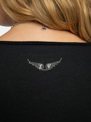 Henley T-shirt Tuni - Organic cotton Tunisian with short sleeves, "Be Kind To Your Mind" message inside and rhinestone ZV wings on the back.