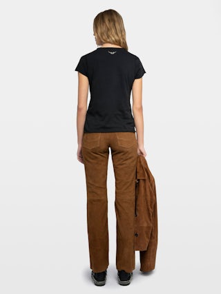 Henley T-shirt Tuni - Organic cotton Tunisian with short sleeves, "Be Kind To Your Mind" message inside and rhinestone ZV wings on the back.