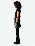Love Yourself Henley T-shirt - Short-sleeved black organic cotton Henley T-shirt with flocked "Love Yourself" message embellished with diamanté on the back.