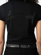 Love Yourself Henley T-shirt - Short-sleeved black organic cotton Henley T-shirt with flocked "Love Yourself" message embellished with diamanté on the back.