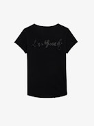 Love Yourself Henley T-shirt - Short-sleeved black organic cotton Henley T-shirt with flocked "Love Yourself" message embellished with diamanté on the back.