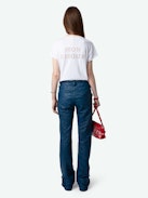 Camiseta Tunecina Fishnet - Camisa tunecina blanca de algodón ecológico, de manga corta con bordado «Mon Amour» en la espalda.