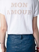 Camiseta Tunecina Fishnet - Camisa tunecina blanca de algodón ecológico, de manga corta con bordado «Mon Amour» en la espalda.
