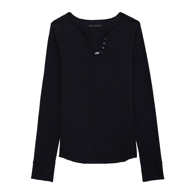 Zadig & Voltaire Star-buttons Henley-neck T-shirt In Black