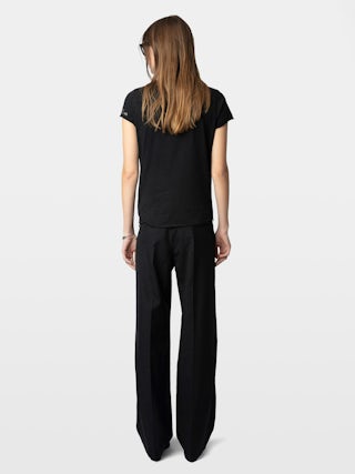 Henley-Shirt - Tunesisches Kurzarmshirt mit mehrfarbiger Strassstein-Verzierung.