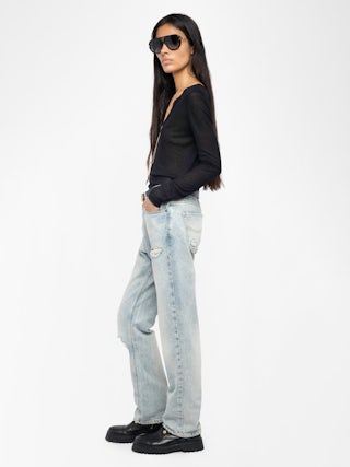 Henley T-shirt Tani - Long-sleeved Henley T-shirt with print on the back.