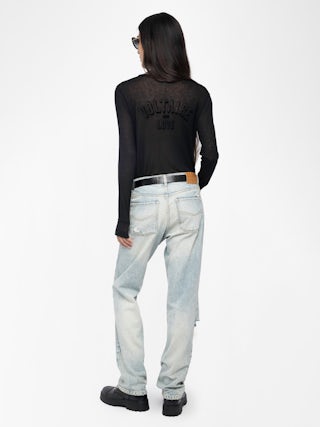 Henley T-shirt Tani - Long-sleeved Henley T-shirt with print on the back.