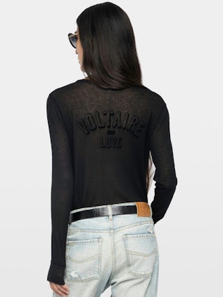Henley T-shirt Tani - Long-sleeved Henley T-shirt with print on the back.