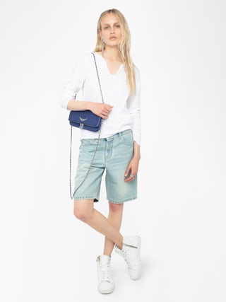 White Henley Fishnet T Shirt - White long sleeved t-shirt with fishnet cutout on back.