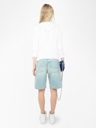 Fishnet Henley T-shirt - White long sleeved t-shirt with fishnet cutout on back.