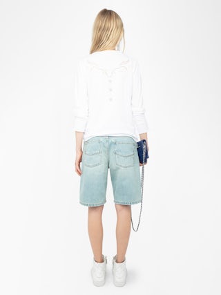 White Henley Fishnet T Shirt - White long sleeved t-shirt with fishnet cutout on back.