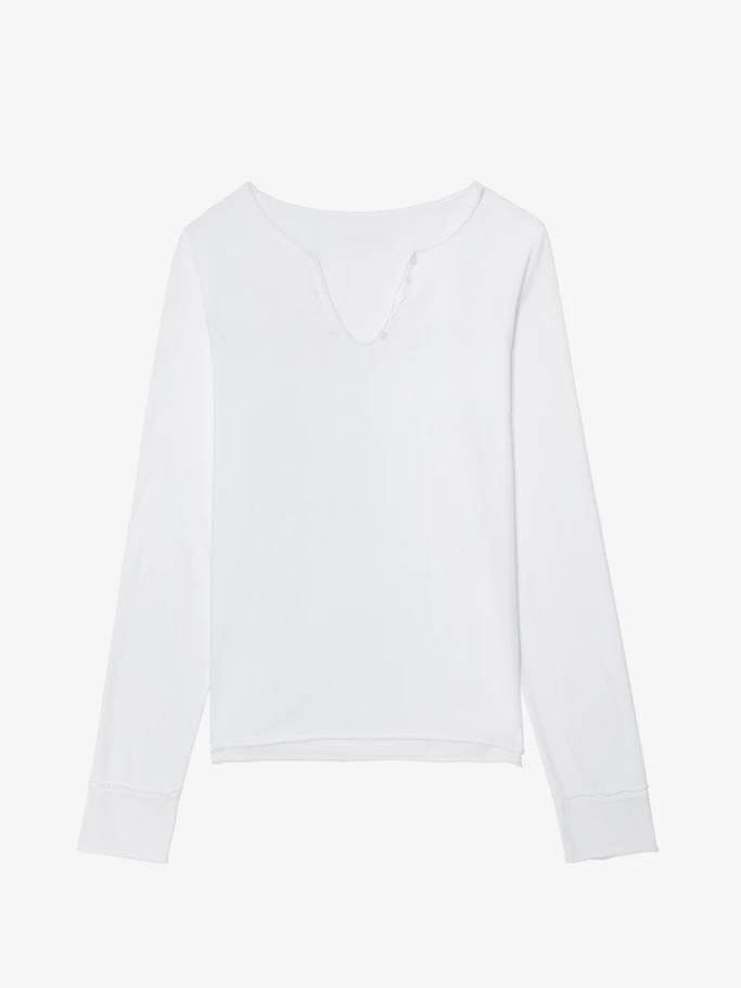White Henley Fishnet T Shirt