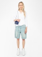 Fishnet Henley T-shirt - White long sleeved t-shirt with fishnet cutout on back.