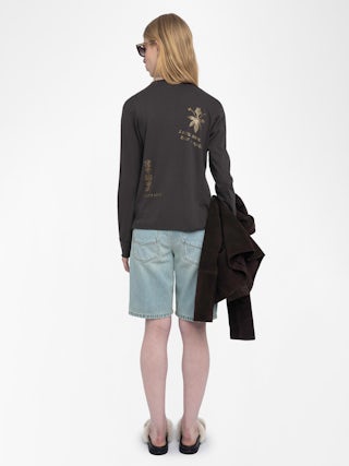 Henley T-shirt Tuni - Long-sleeved henley t-shirt with multi-crystal embellishment.