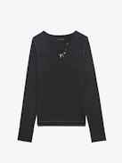 Henley Fishnet T-shirt - Long-sleeve henley t-shirt with fishnet detailing on the back.