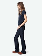 Henley Diamanté T-shirt - Short-sleeved henley t-shirt with flock and rhinestone embellishments on the back.