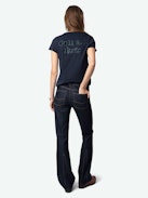 Henley Diamanté T-shirt - Short-sleeved henley t-shirt with flock and rhinestone embellishments on the back.