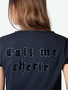 Henley Diamanté T-shirt - Short-sleeved henley t-shirt with flock and rhinestone embellishments on the back.